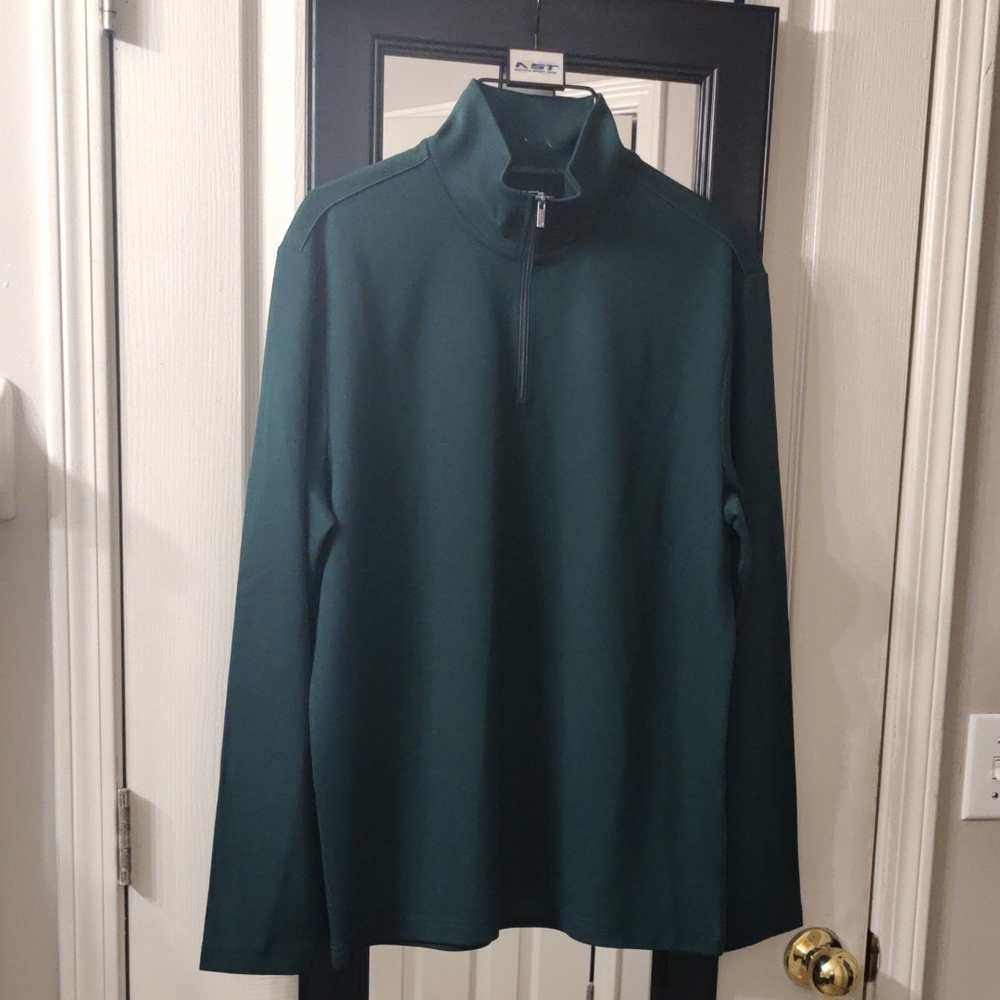NWT Michael Strahan Men's Kelly Green Long Sleeve Zip-Up Front Sweater